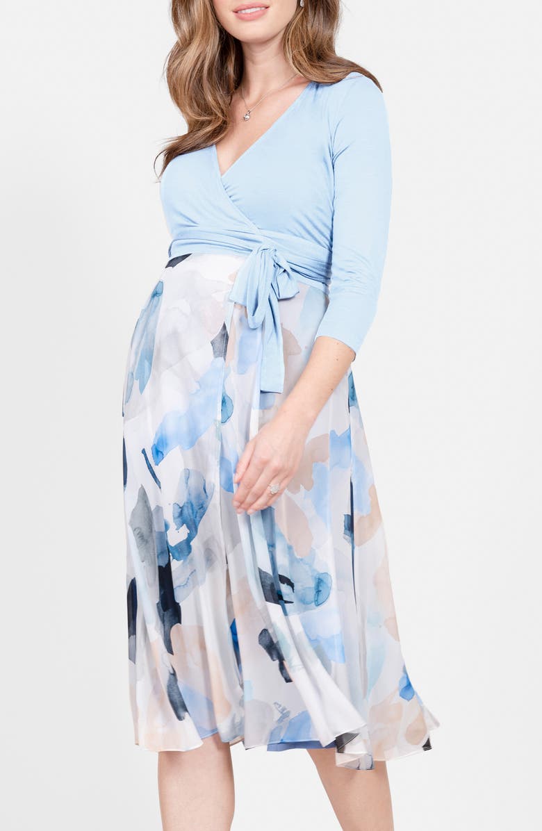 Seraphine Mixed Media Maternity/Nursing Wrap Dress, Alternate, color, 