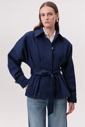 Exquise Kelly Notched Collar Pleated Belted Trench Coat