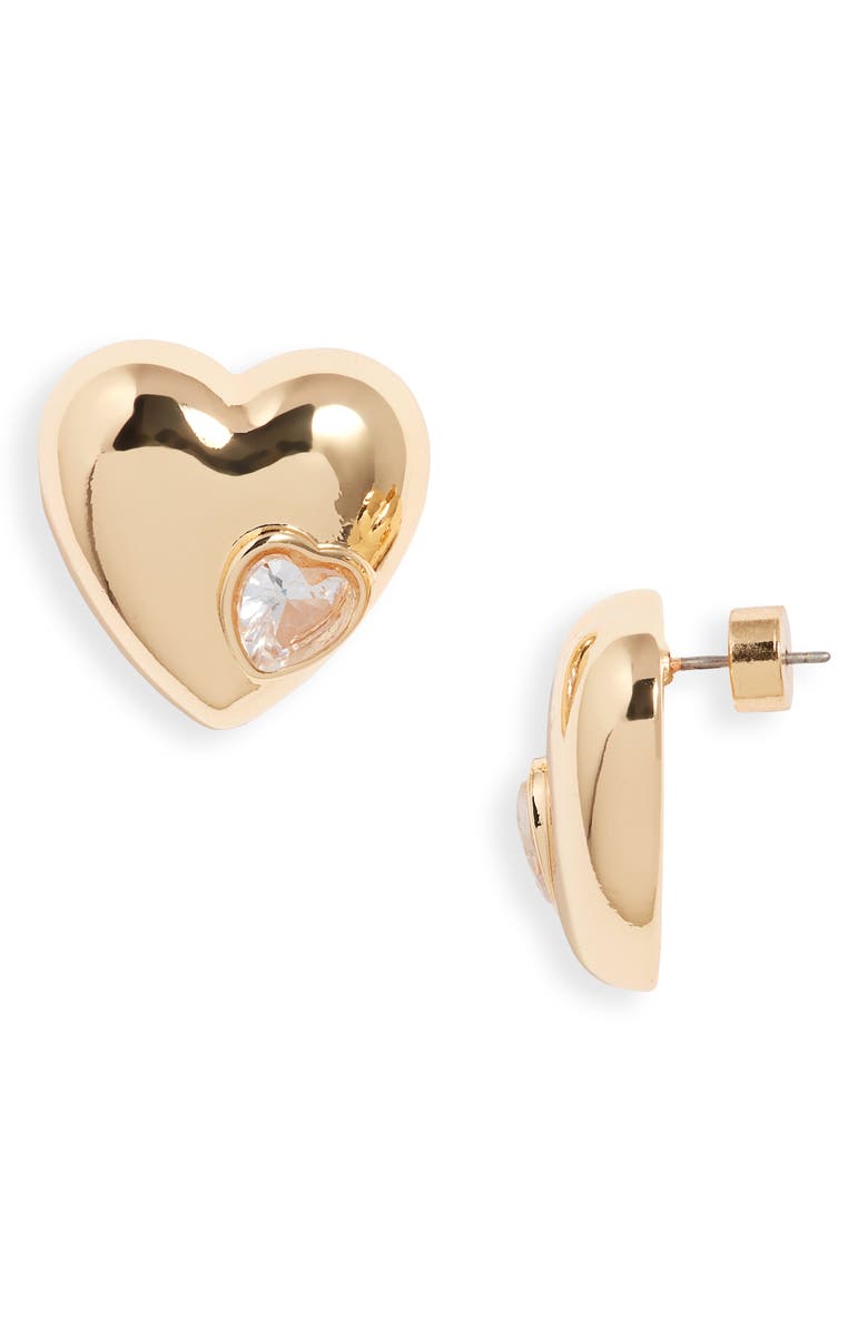 Nordstrom Puffy Heart & Stone Stud Earrings, Main, color, Clear- Gold