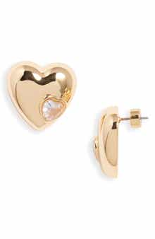 Puffy Heart & Stone Stud Earrings