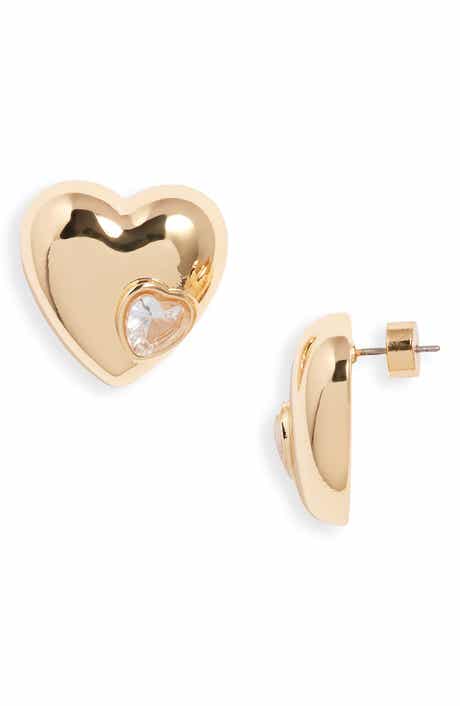 Puffy Heart & Stone Stud Earrings