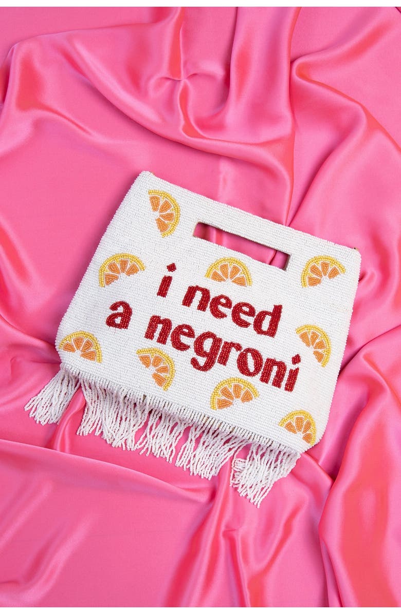 Island to East Side I Need a Negroni Handle Pouch, Fringe, Alternate, color, White