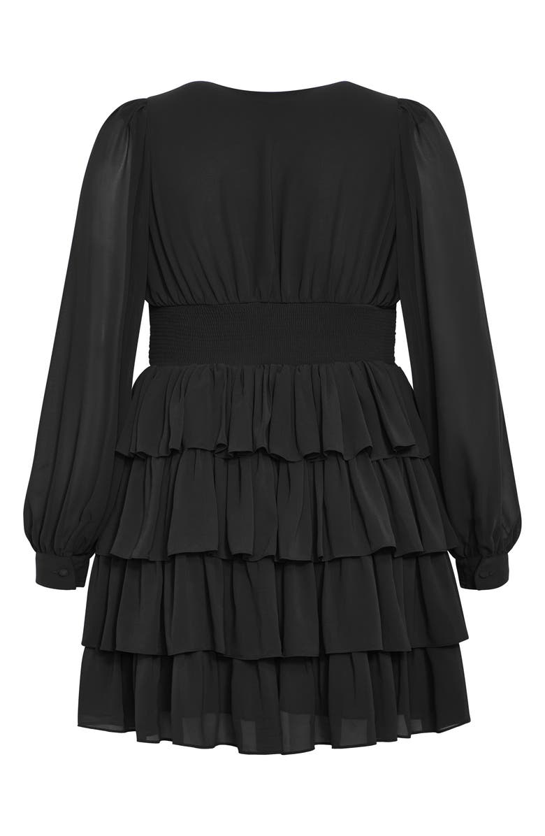 City Chic Kailey Ruffle Long Sleeve Tiered Cocktail Dress, Alternate, color, 