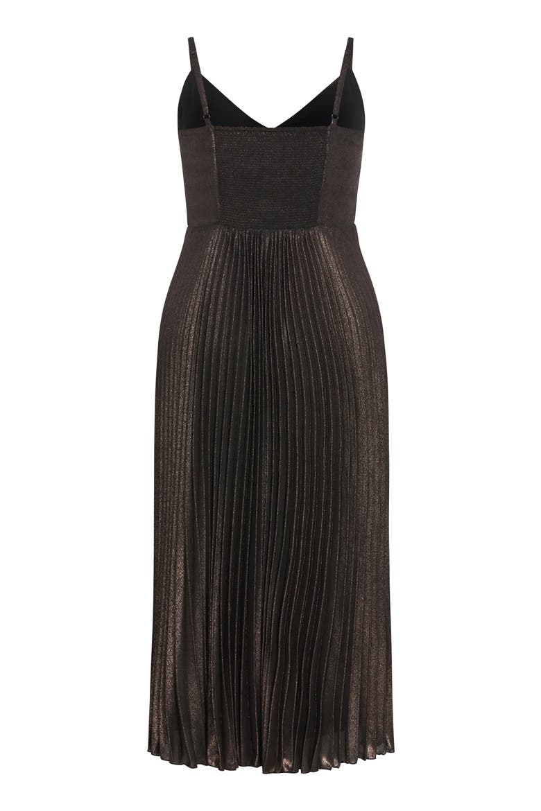 Ariana Pleated Metallic Dress, Alternate, color, BRONZE SPARKLE