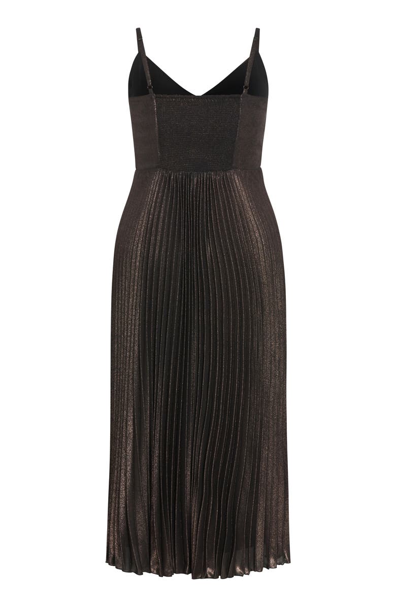 City Chic Ariana Pleated Metallic Dress, Alternate, color, Bronze Sparkle