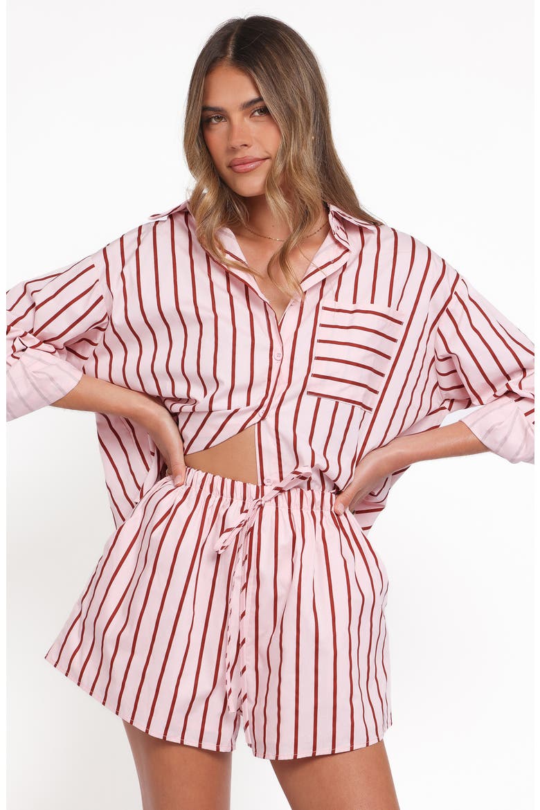 Ashlyn Striped Cotton 2-Piece Shorts Set, Alternate, color, PINK AND BURGUNDY STRIPE