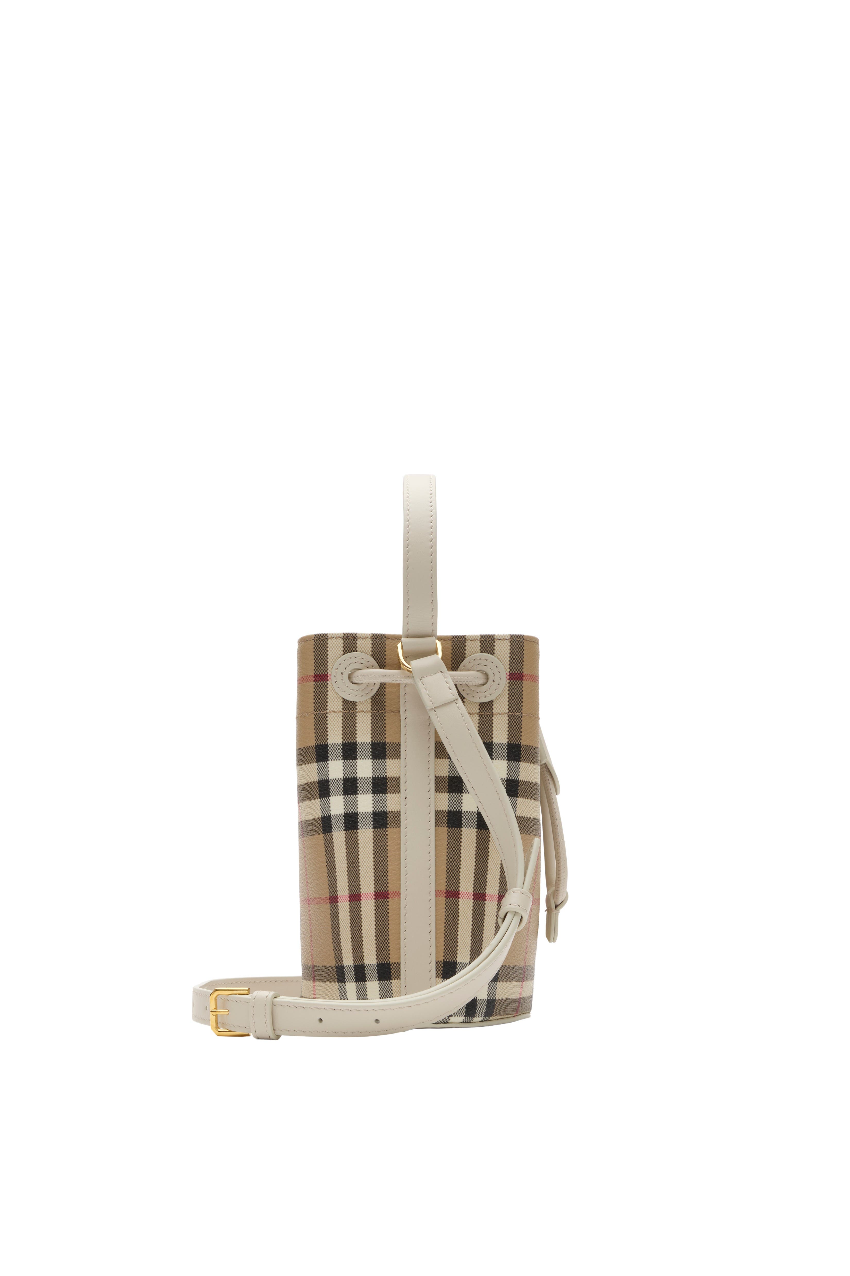 Burberry Mini Check Bucket Bag, Alternate, color, Archive Beige/Soap Beige