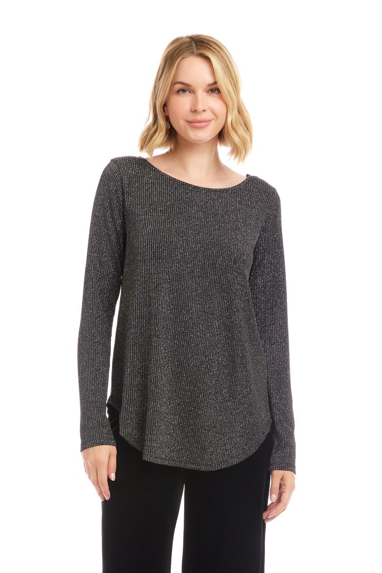 Metallic Stripe Curved Hem Top, Alternate, color, BLACK W/ SILVER