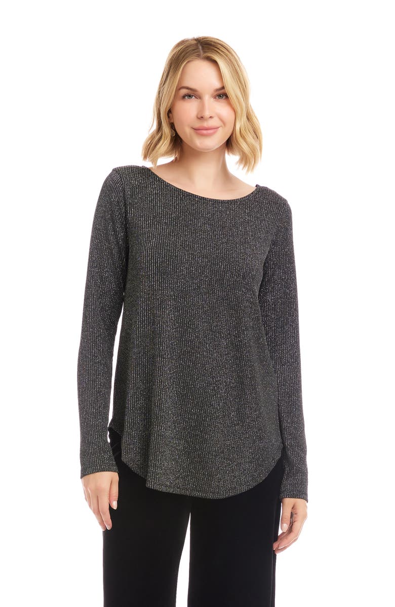 Karen Kane Metallic Stripe Curved Hem Top, Alternate, color, Black W/ Silver