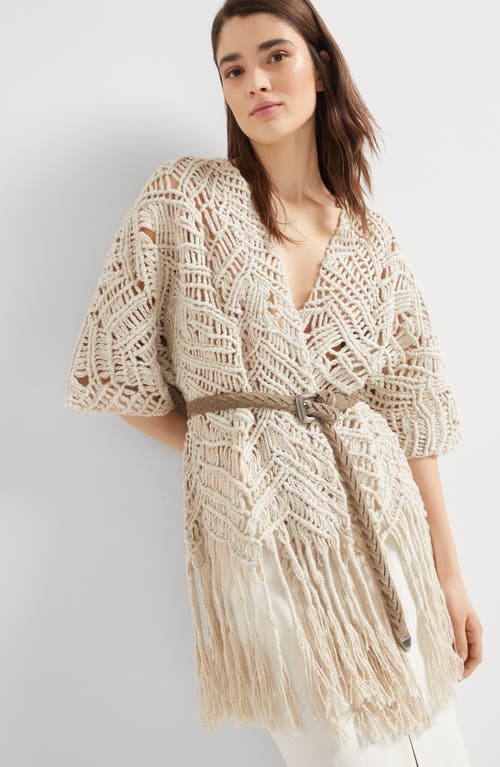 Shop Brunello Cucinelli Opera Dazzling Macramé Cardigan In Natural