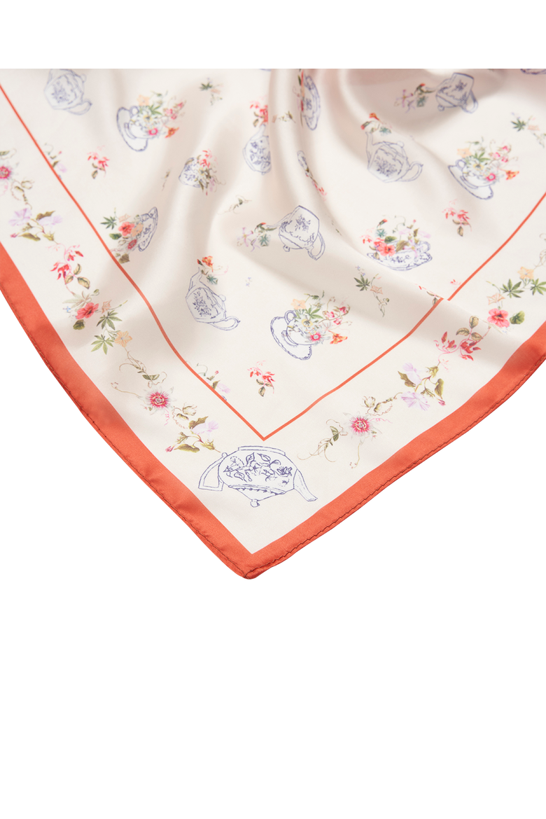 Cream High Tea Silky Scarf, Alternate, color, Cream & Rust
