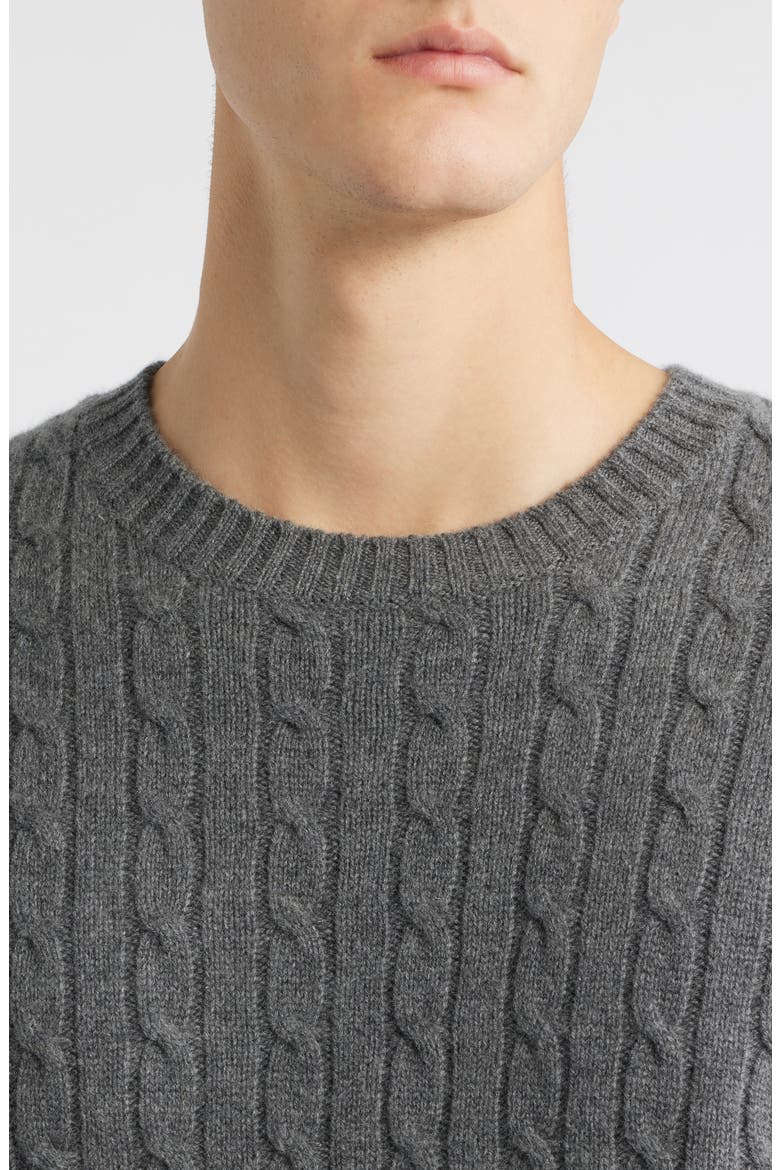 Cabled Cashmere Crewneck Sweater, Alternate, color, CHARCOAL