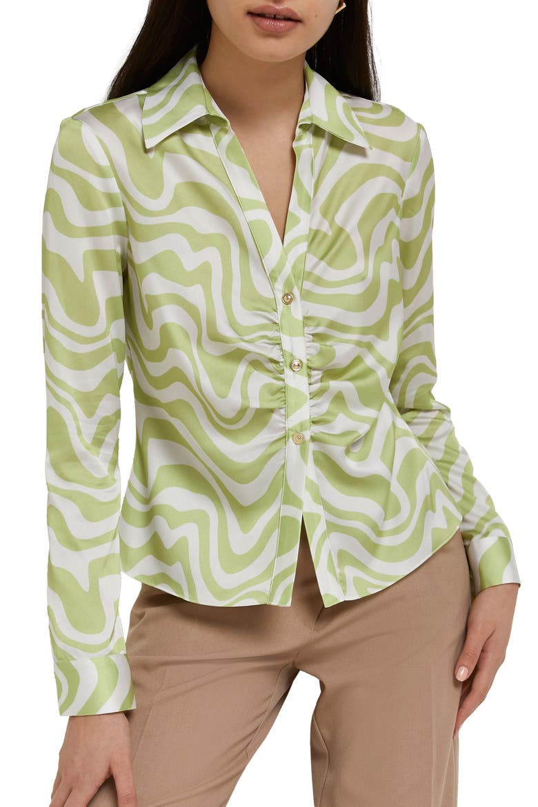 Print Gathered Front Blouse, Main, color, LIGHT GREEN