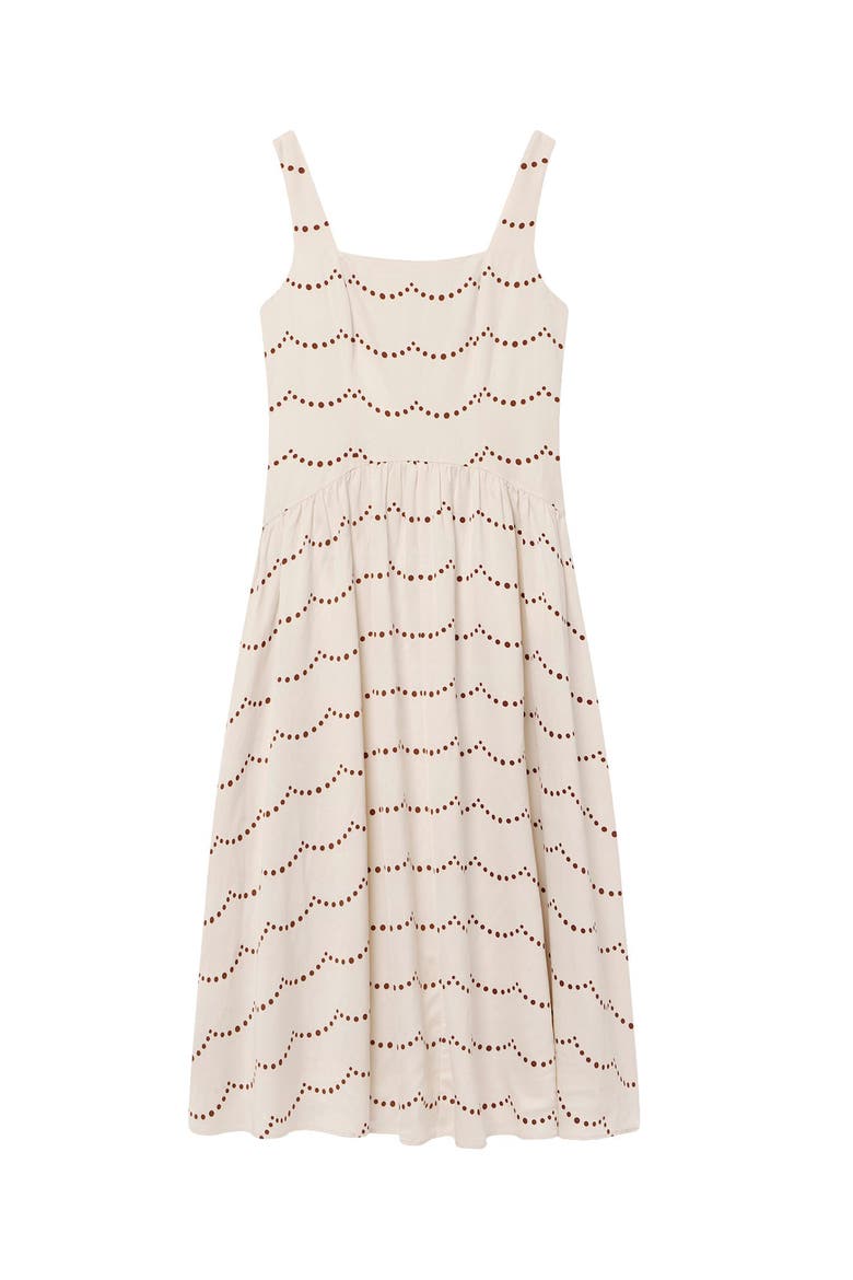 Spot Print Midi Dress With Thin Straps, Alternate, color, Cream
