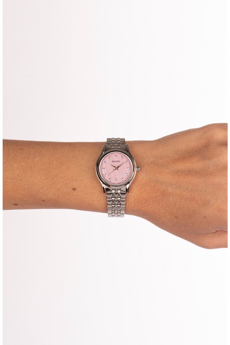 Beleganza Diamond & Mother-of-Pearl Bracelet Watch, 27.5mm, Alternate, color, PINK MOP STAINLESS STEEL