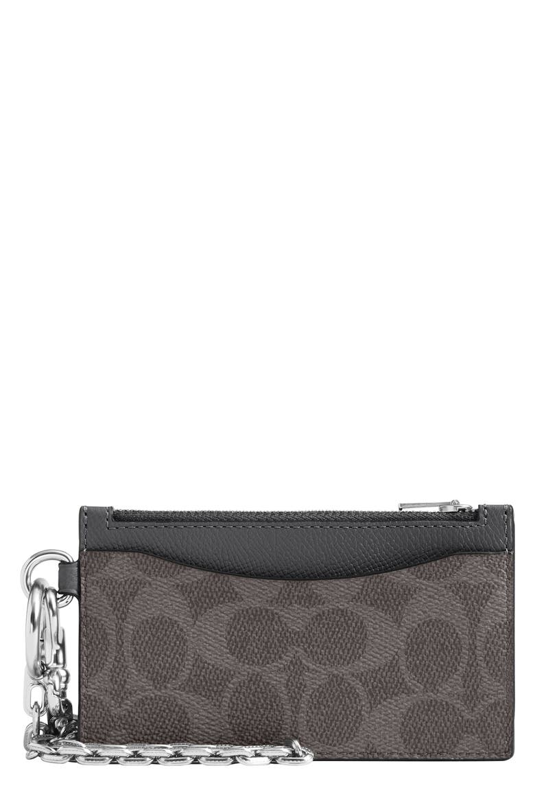 Signature Coated Canvas & Leather Zip Card Case, Main, color, GREY SIGNATURE