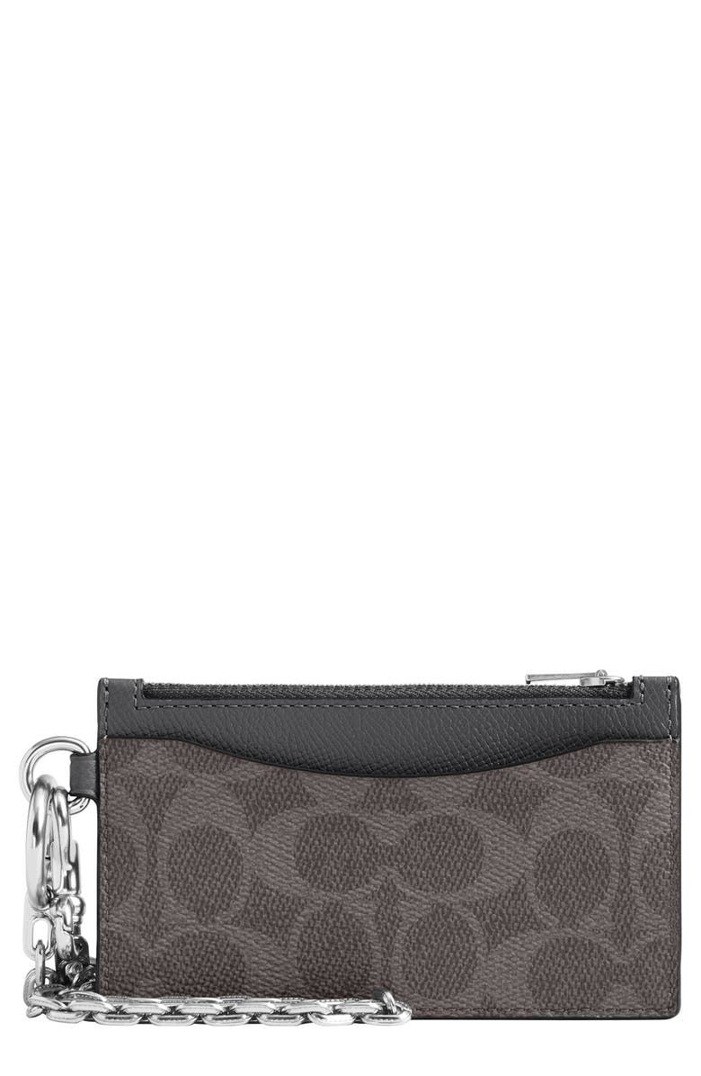 COACH Signature Coated Canvas & Leather Zip Card Case, Main, color, Grey Signature