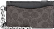 COACH Signature Coated Canvas & Leather Zip Card Case
