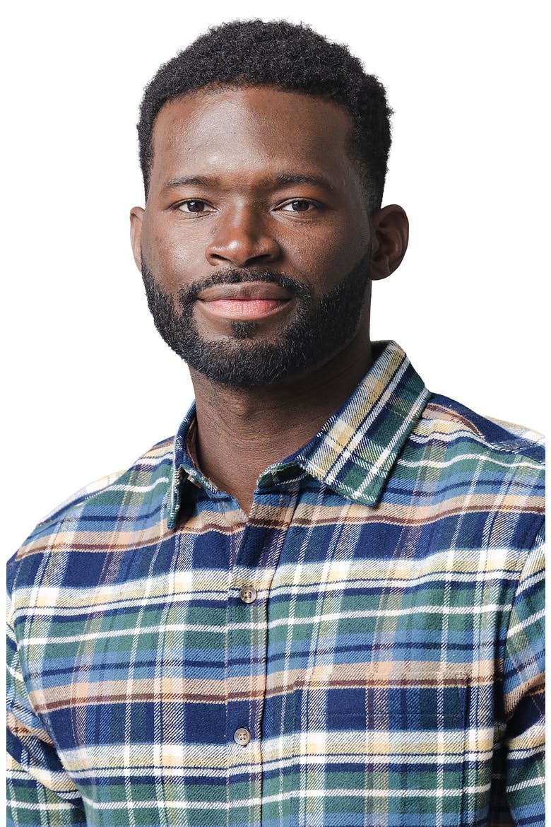Organic Flannel Button Down Shirt, Alternate, color, Navy Cottage Plaid