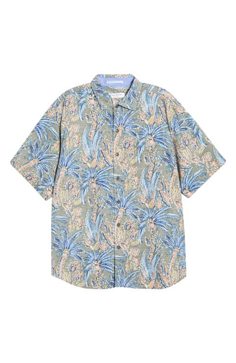 Nova Wave Fiera Fronds Short Sleeve Cotton Blend Seersucker Button-Up Shirt
