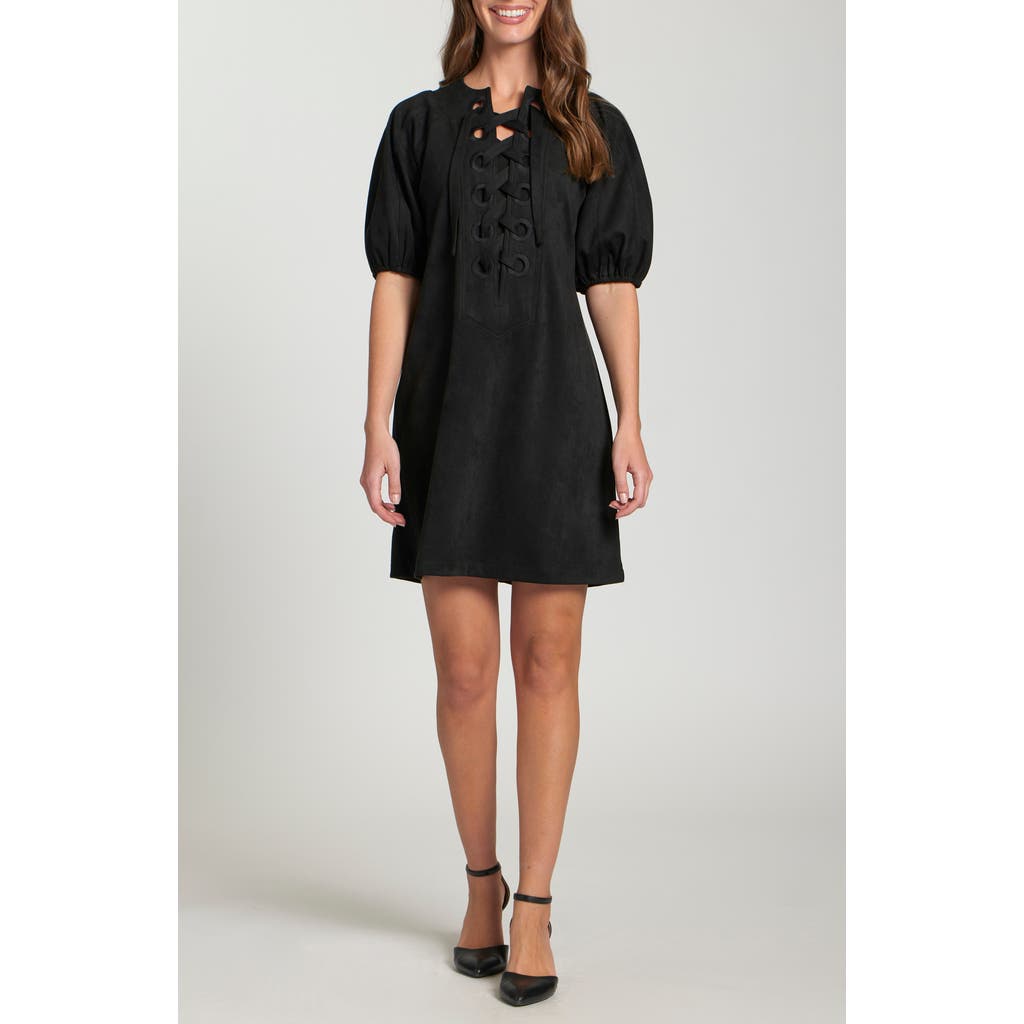 Apny Puff Sleeve Minidress In Black