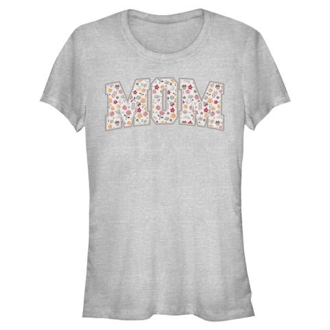 Junior's Minnie Mouse Mom Collegiate Flower Print  Graphic T-Shirt