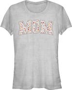 Minnie Mouse Junior's Minnie Mouse Mom Collegiate Flower Print Graphic T-Shirt