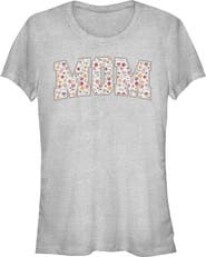 Minnie Mouse Junior's Minnie Mouse Mom Collegiate Flower Print Graphic T-Shirt