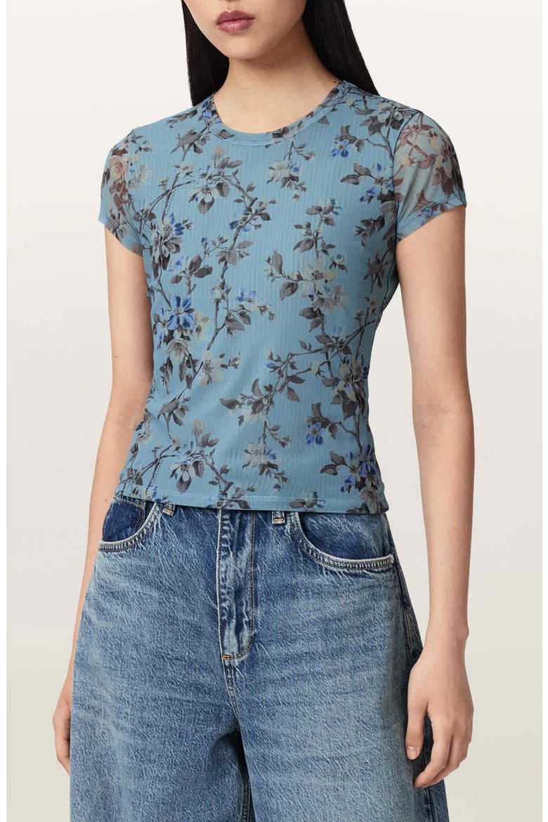 Ellie Floral Mesh T-Shirt, Main, color, VINE LAKE BLUE