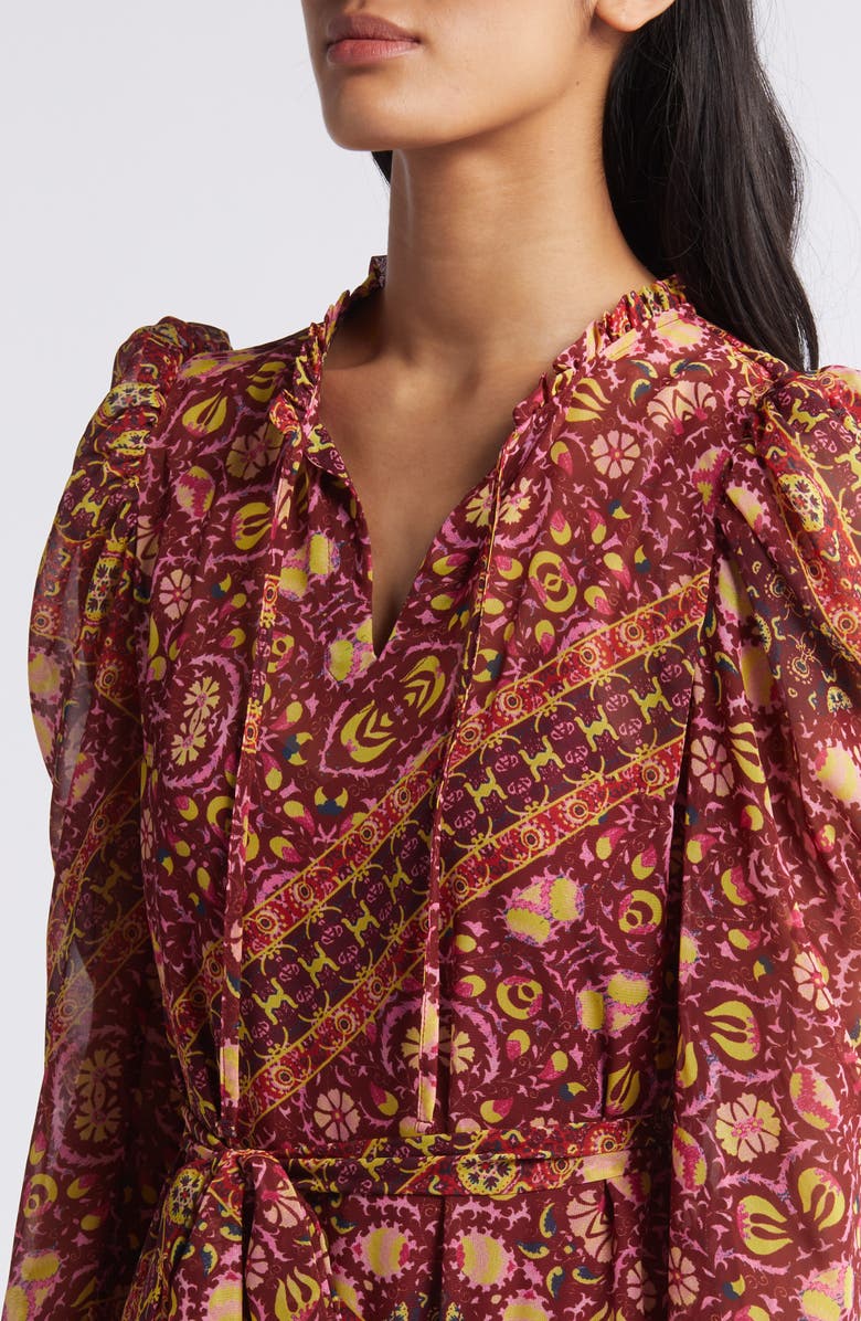 Julia Jordan Print Long Sleeve Chiffon Tiered Dress, Alternate, color, Red Multi