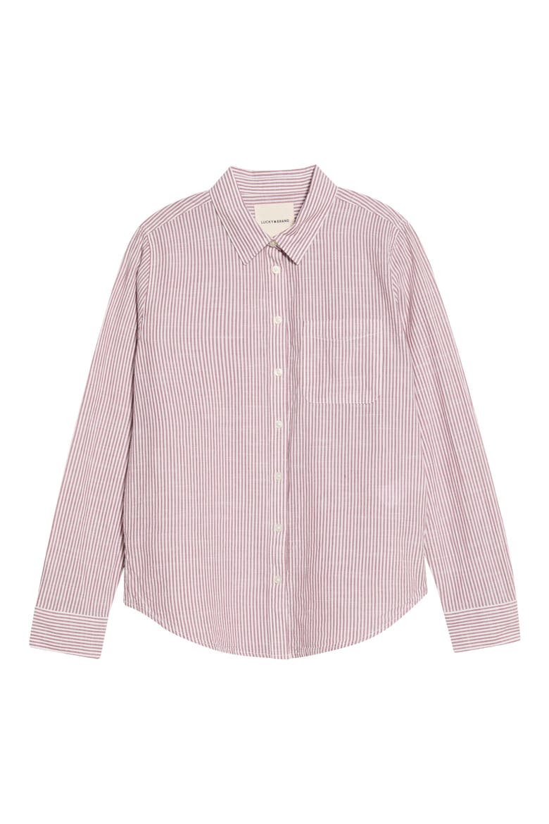 Boyfriend Button-Up Shirt, Alternate, color, BURGUNDY STRIPE