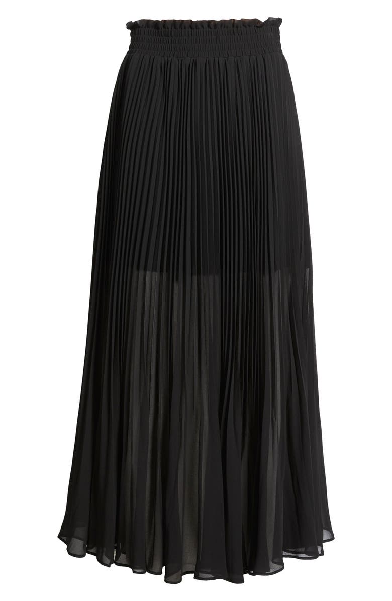 Nordstrom Pleated Semi Sheer Chiffon Midi Skirt, Alternate, color, Black