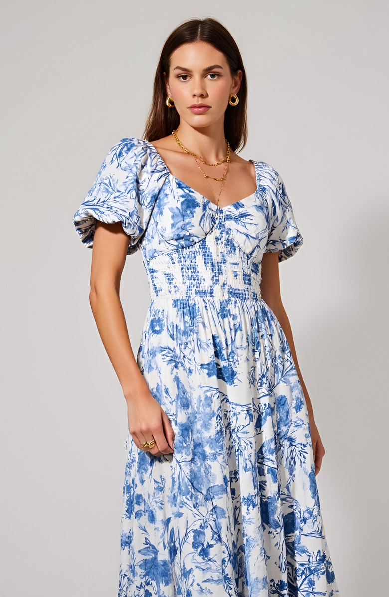 Modenaire Floral Print Puff Sleeve Maxi Dress, Alternate, color, 