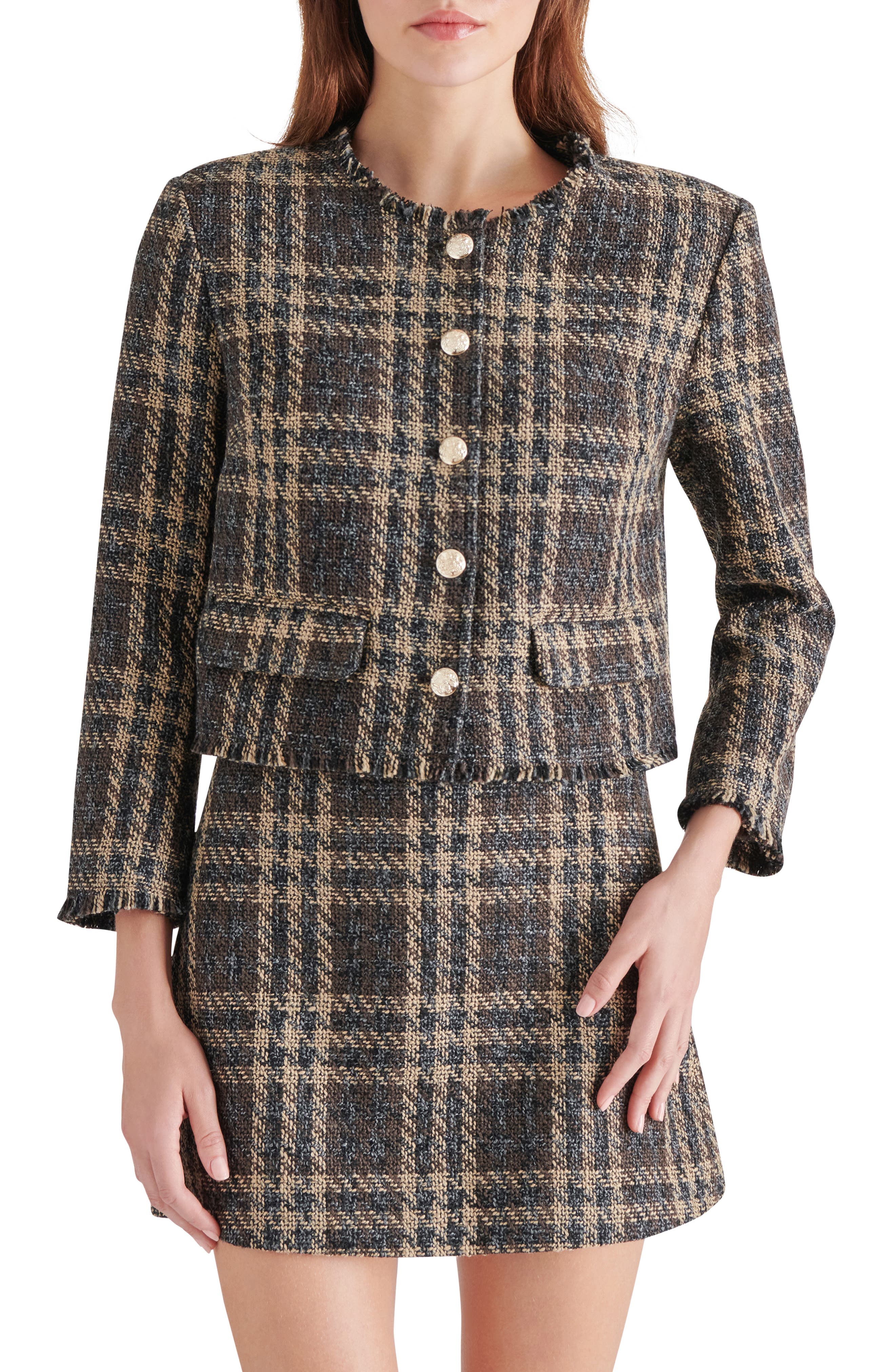 Steve Madden Tweed Three-Quarter Sleeve Jacket
