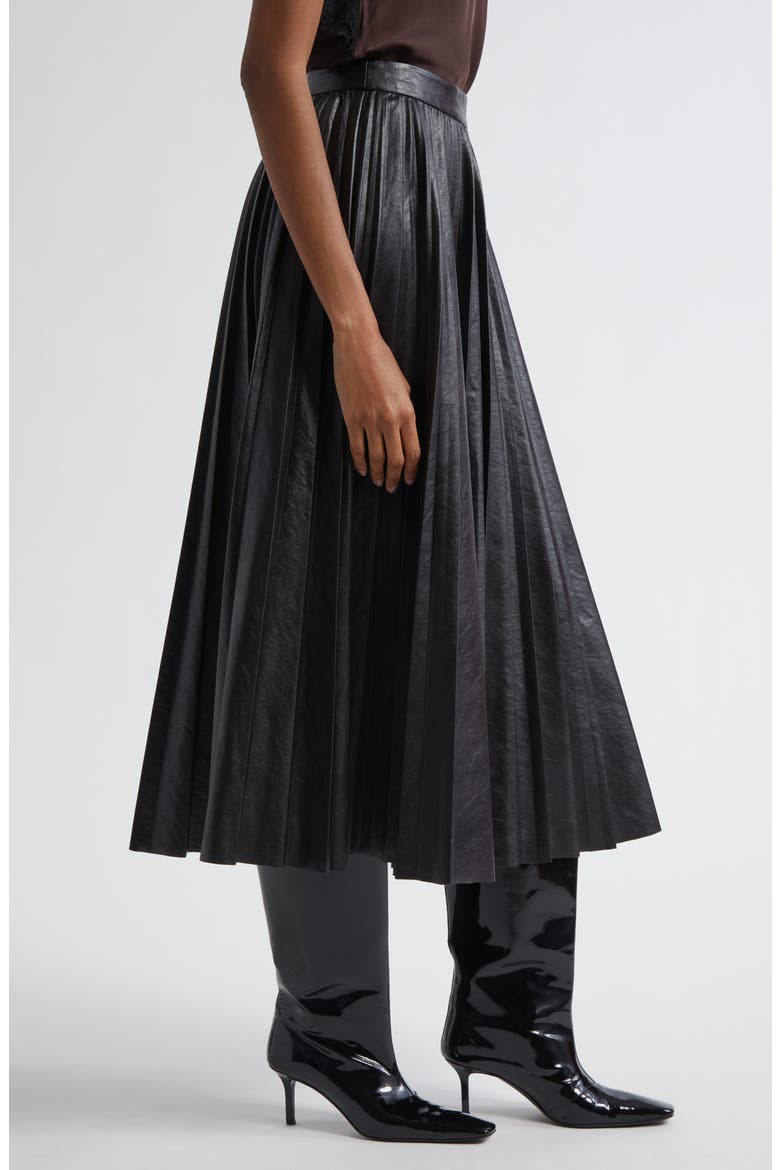 Etta Faux Leather Pleated Midi Skirt, Alternate, color, DEEPEST BROWN