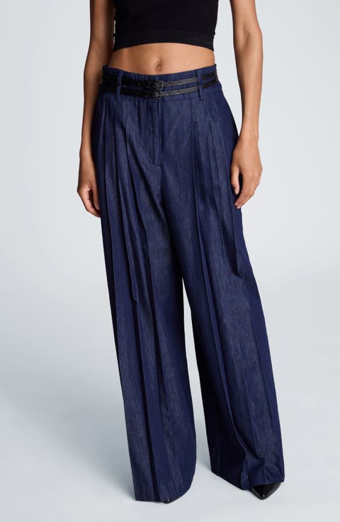 Pleated High Waist Wide Leg Jeans