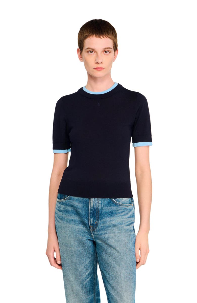 SANDRO Two-tone cropped sweater, Alternate, color, Navy Blue