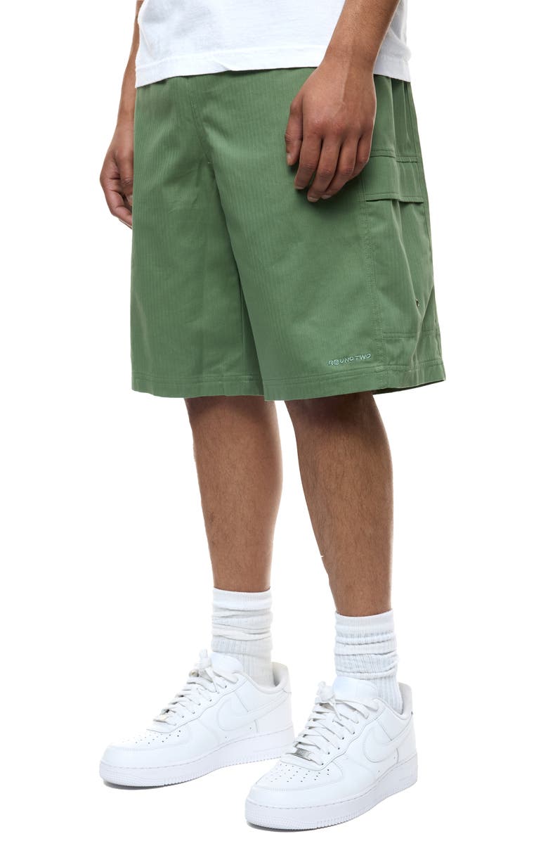 Round Two Cotton Herringbone Cargo Shorts, Alternate, color, Olive