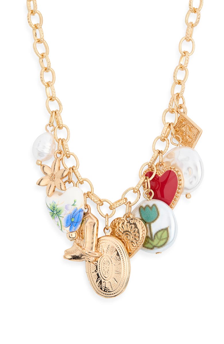 BP. Charm Frontal Necklace, Main, color, Gold Multi