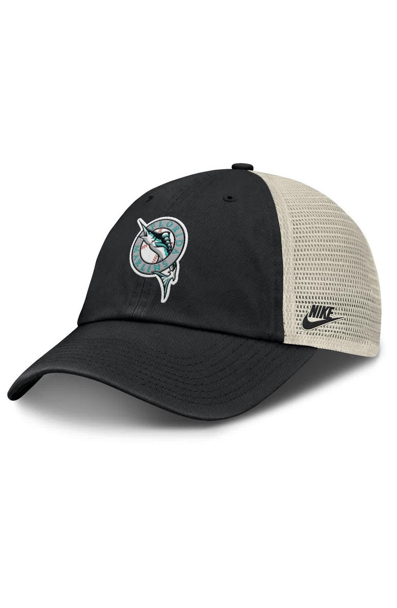 Nike Men's Nike Black/Natural Florida Marlins Cooperstown Collection Club Trucker Adjustable Hat, Main, color, Black