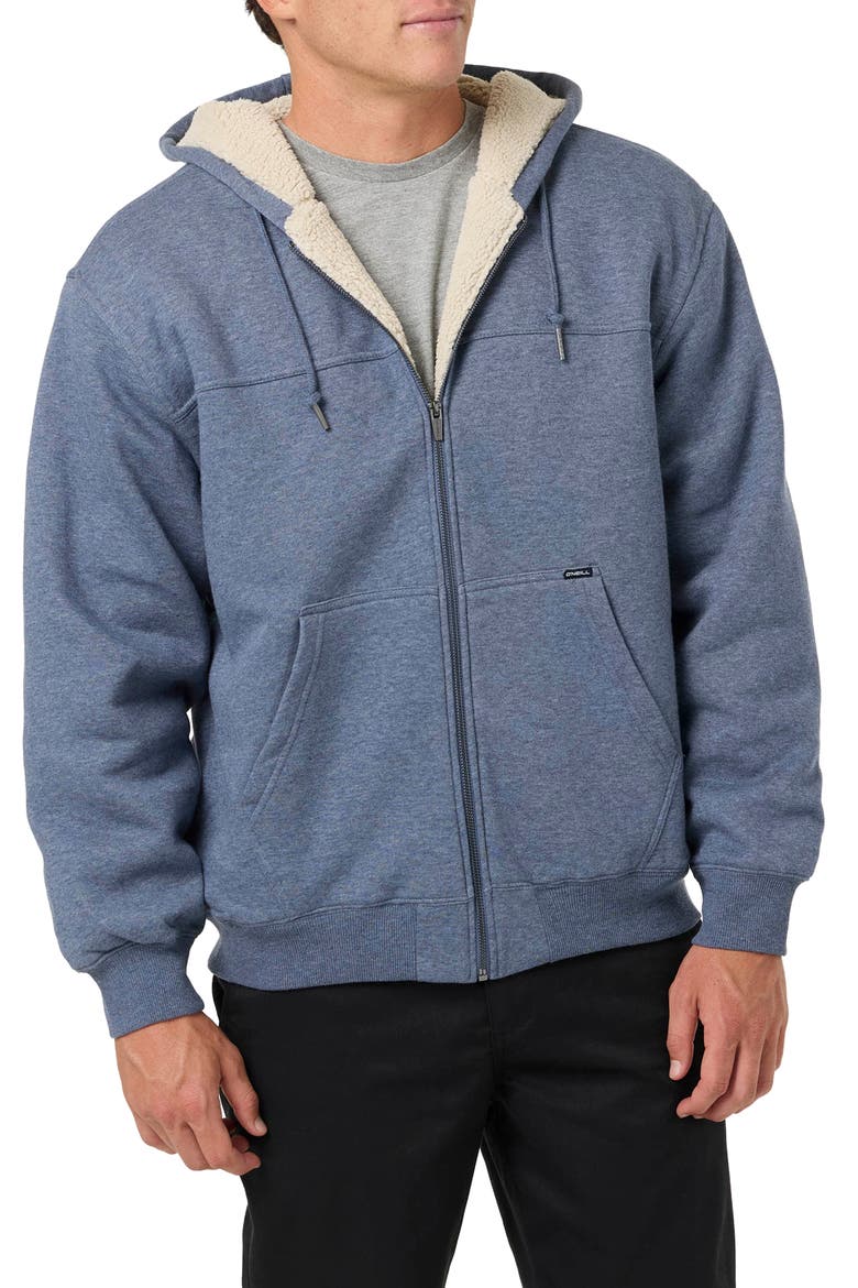 High Pile Fleece Zip Front Hoodie, Alternate, color, NAVY HEATHER