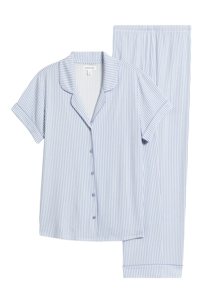 Moonlight Eco Crop Pajamas, Main, color, BLUE E- IVORY SKINNY STRIPE