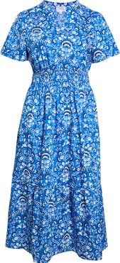 SUGARLIPS Lulu Floral Smocked Cotton Poplin Maxi Dress