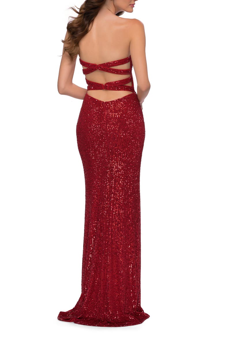 Simple Sequin Strapless Dress with Faux Wrap Skirt, Alternate, color, Red