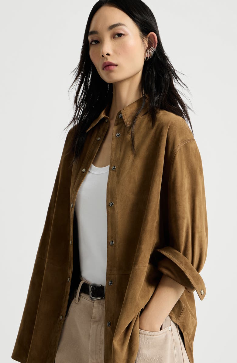 Brunello Cucinelli Suede shirt with monili, Alternate, color, Light Brown