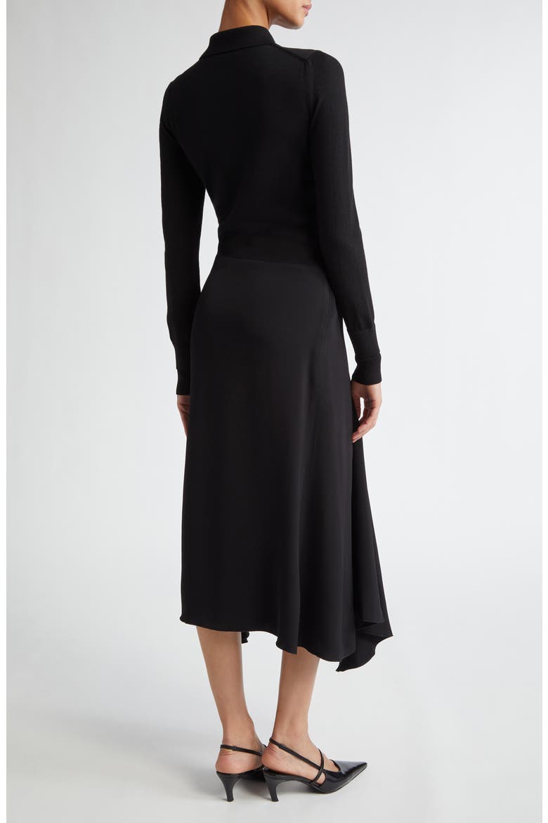 Long Sleeve Mixed Media Shirtdress, Alternate, color, BLACK / BLACK