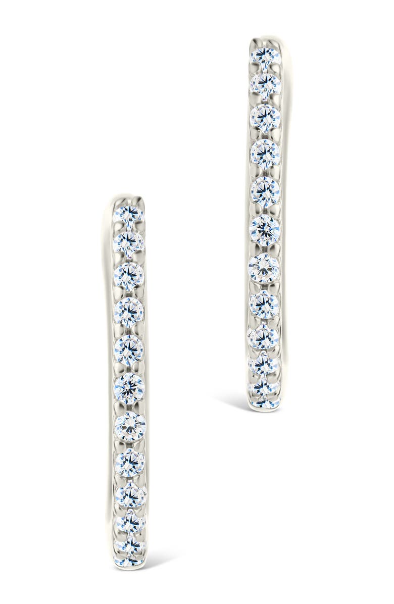 Sterling Forever Pavé Cubic Zirconia Micro Huggie Hoop Earrings, Alternate, color, Silver