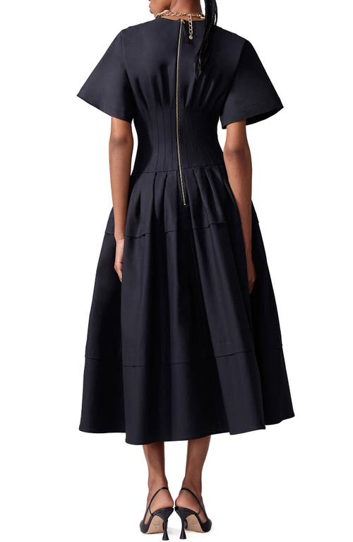 Carolina Herrera Pleated Stretch Cotton Sateen Midi Dress In Blue