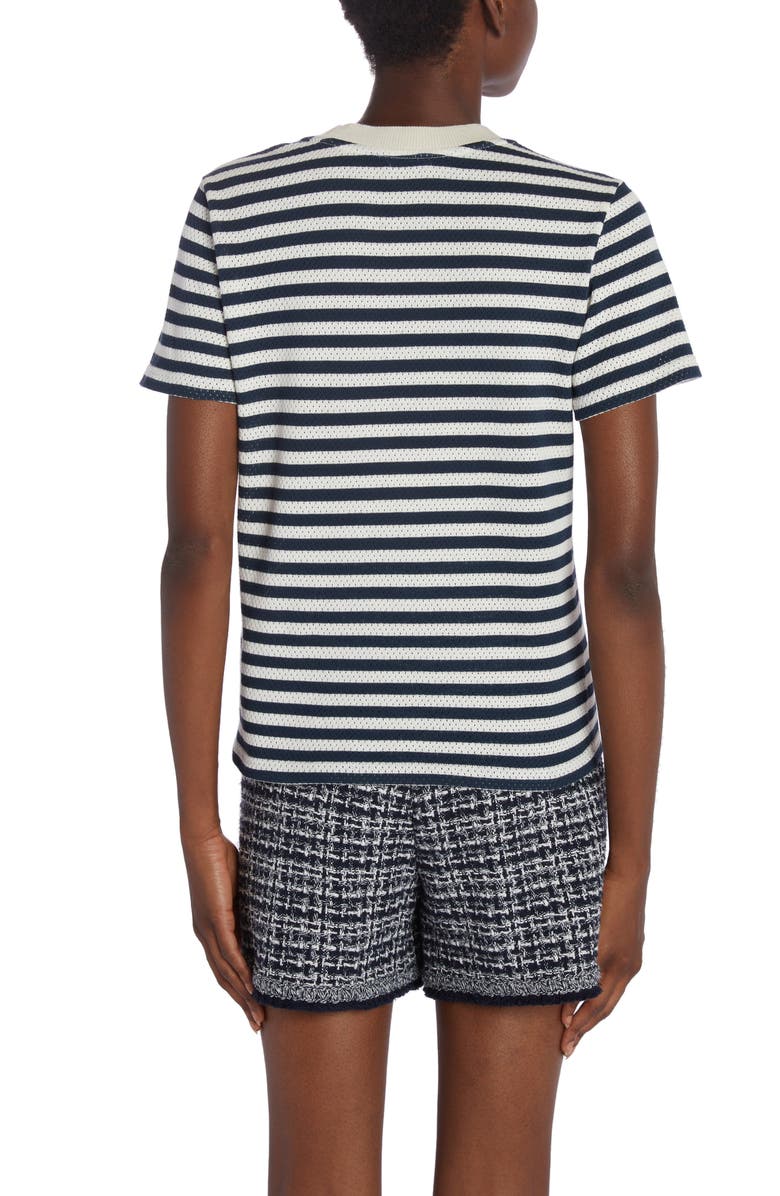 Moncler Stripe Pointelle Cotton T-Shirt, Alternate, color, 