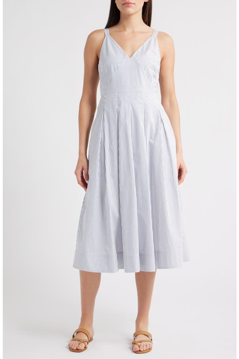 Abby Stripe Cotton Poplin Fit & Flare Dress, Main, color, WHITE/BLUE STRIPE